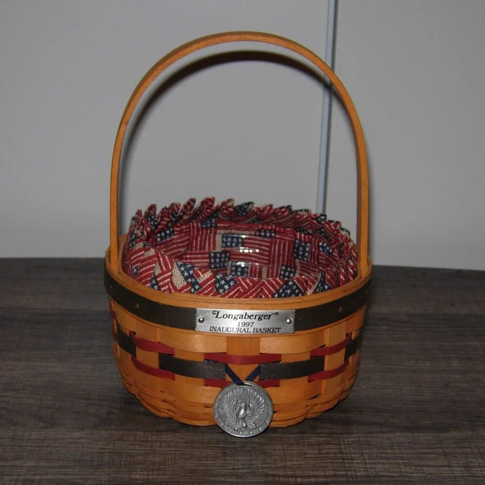 Vintage Longaberger 1997 Inaugural Basket W/Liner, Tie On & Protector